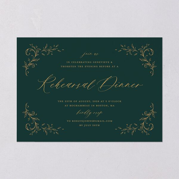 Dark Vintage Fantasy Rehearsal Dinner Invitations Dark Emerald Signature Blank Standard