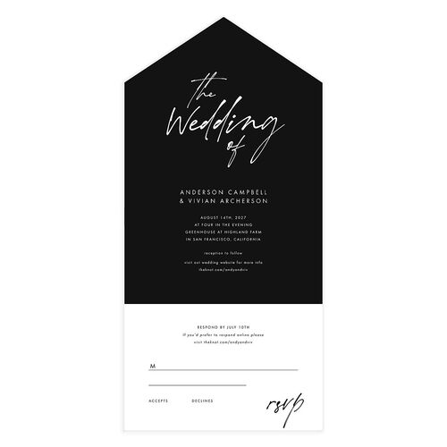 Simply Script All-in-One Wedding Invitations Charcoal Signature Light Both Recipient and Return Addresses No