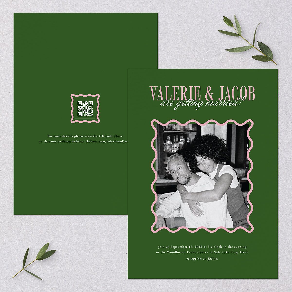 Wavy Frame Photo Wedding Invitations Scottish Green Signature Blank No Standard