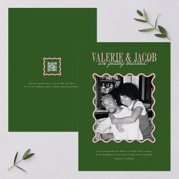 Wavy Frame Photo Wedding Invitations Scottish Green Signature Blank No Standard