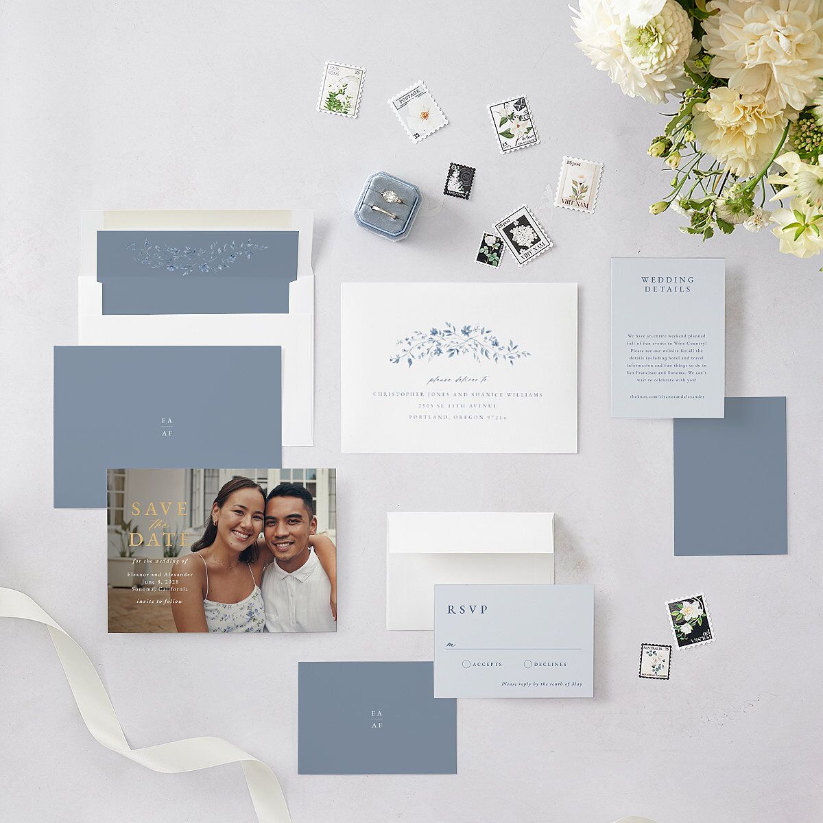 Timeless Floral Foil Save the Date Cards — view 6