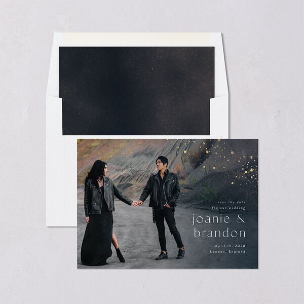 Shimmer Dust Save The Date Cards Gold Dark Navy Signature smooth Blank No Standard