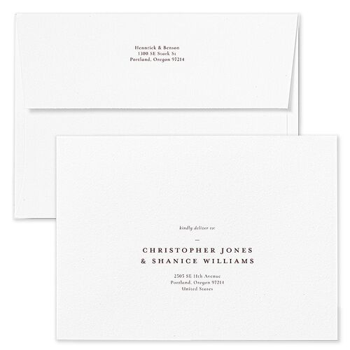 Refined Monogram Rehearsal Dinner Invitation Envelopes White Burgundy Both Recipient and Return Addresses Signature Standard