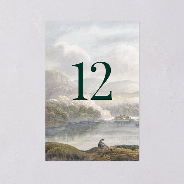 Vintage Landscape Table Numbers Dark Green Signature