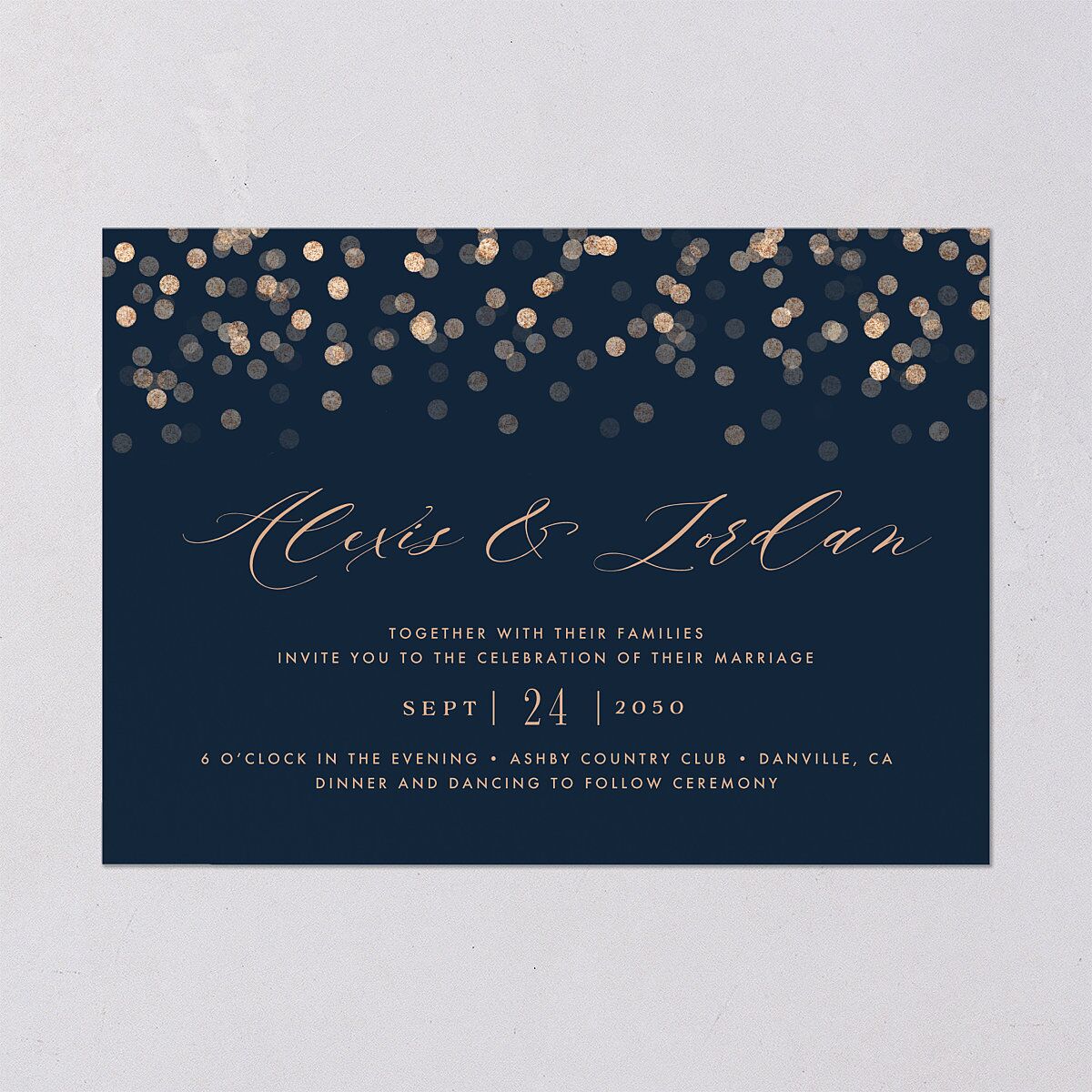 Elegant Glow Wedding Invitations Navy Signature Blank No Standard