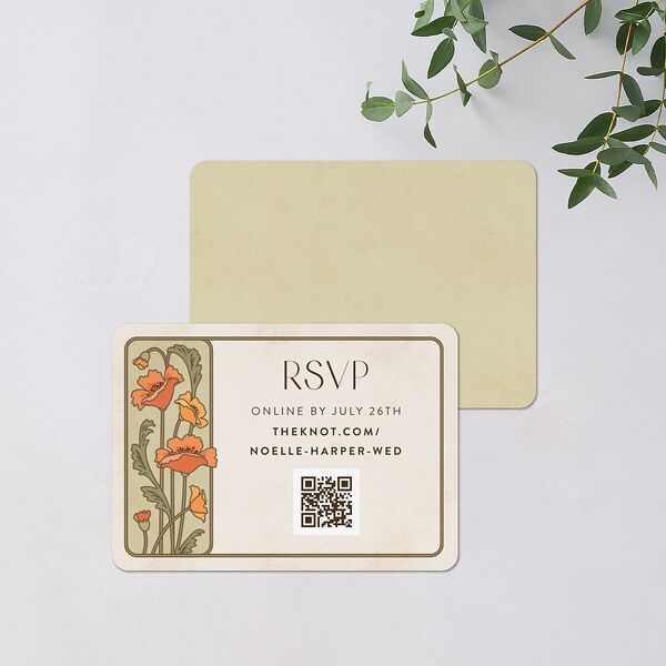 Vintage Nouveau Floral QR Code RSVP Cards Pear Signature Rounded