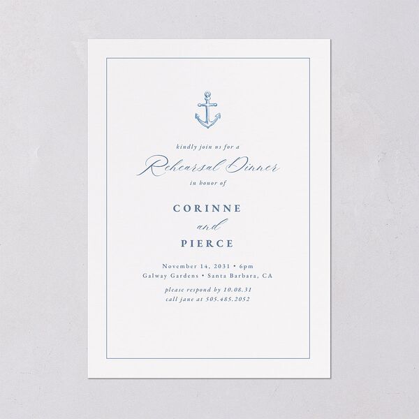 Minimal Icon Rehearsal Dinner Invitations Regency Blue Signature Blank Standard