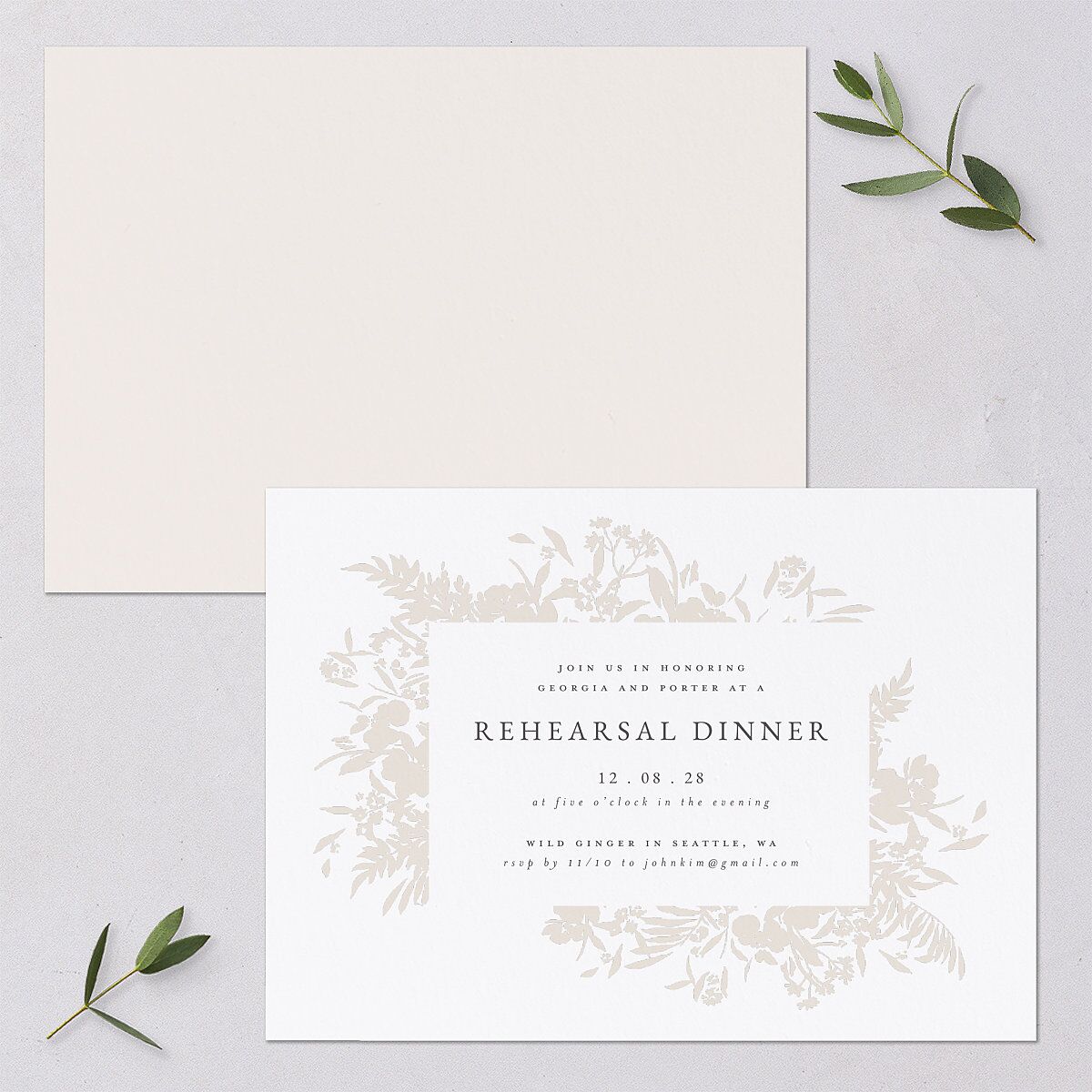 Glistening Garden Rehearsal Dinner Invitations Linen Signature Blank Standard
