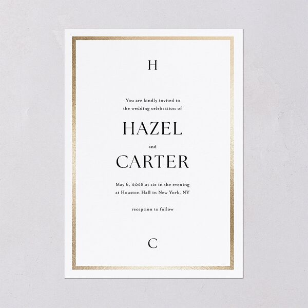 Simple Frame Wedding Invitations Gold Pure White Signature Blank No Standard