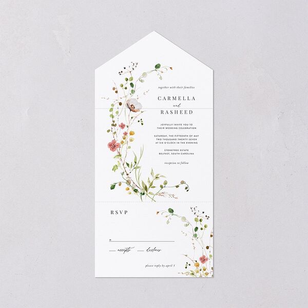 Delicate Wildflower All-in-One Wedding Invitations Peach Pink Signature Light Both Recipient and Return Addresses No