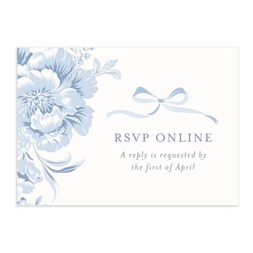 Vintage French Floral Toile QR Code RSVP Cards Dusty Blue Signature Standard