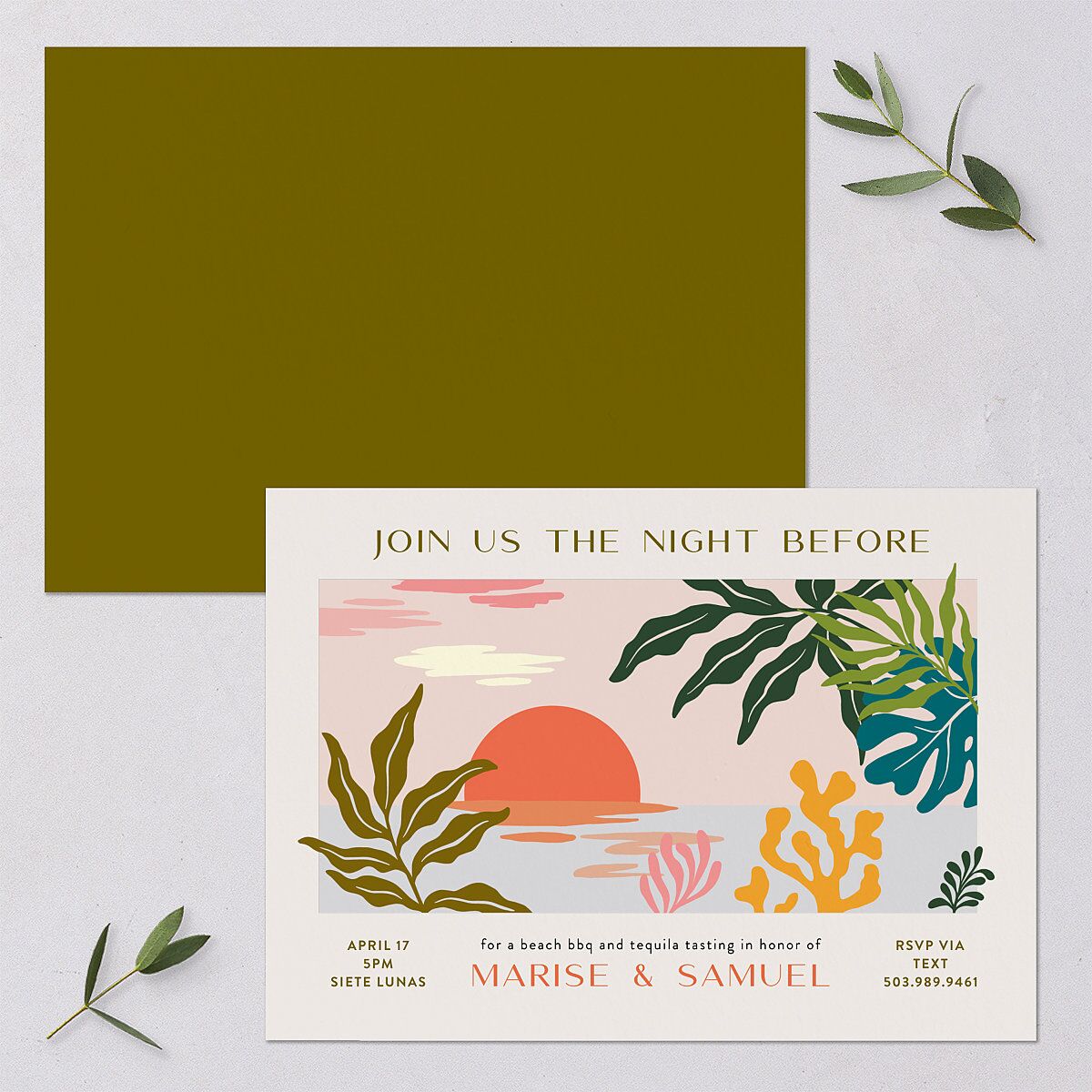 Impressionist Paradise Rehearsal Dinner Invitations — view 1