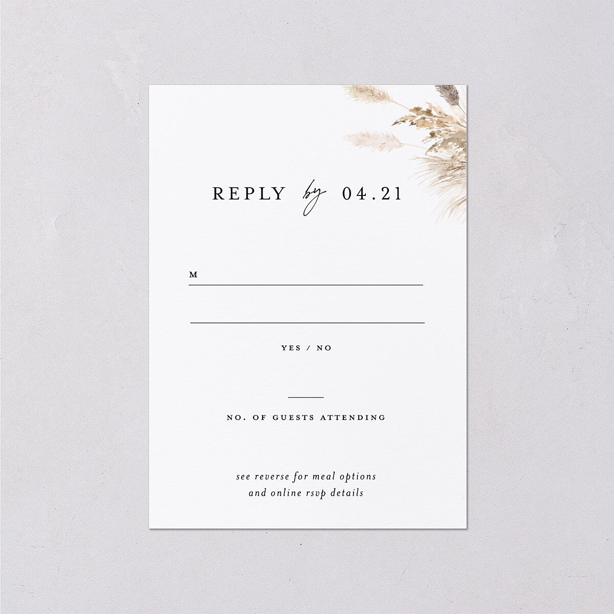 Simple Pampas Wedding Response Cards Pure White Signature Standard