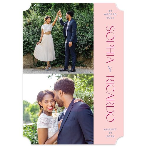 Color del Amor Bilingual Foreign Language Save The Date Cards Shell Pink Signature smooth Blank No Ticket
