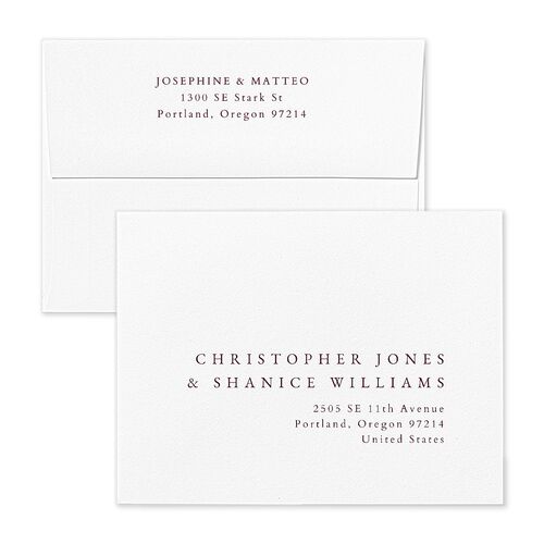 Double Frame Thank You Card Envelopes White Bordeaux Both Recipient and Return Addresses Signature Standard
