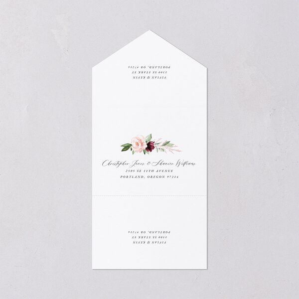 Beloved Floral All-in-One Wedding Invitations Dark Berry Signature Light Both Recipient and Return Addresses No