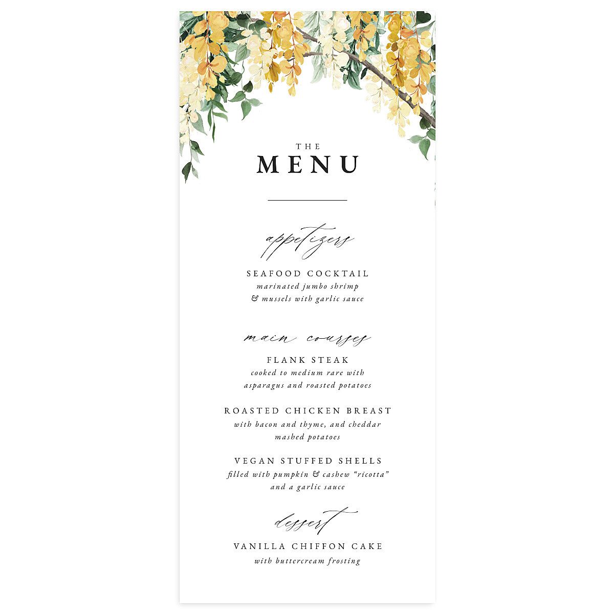 Romantic Wisteria Menus