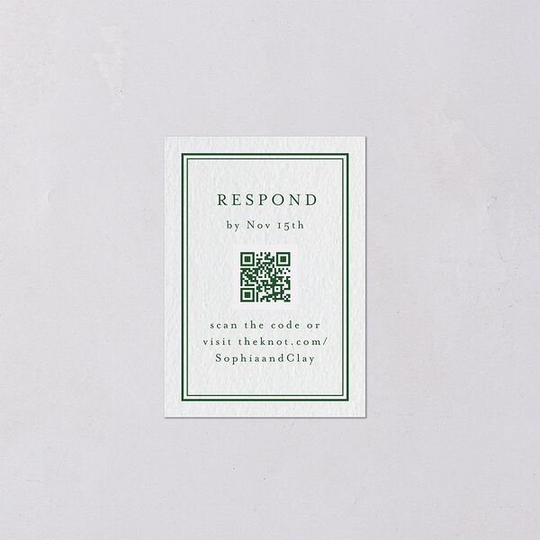 Elegant Winter Pine Cone QR Code RSVP Cards Scottish Green Signature Standard