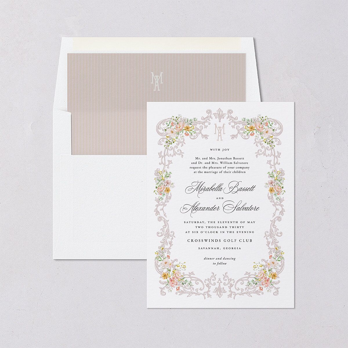 Elegant Floral Regency Envelope Liners Pink Cotton Standard
