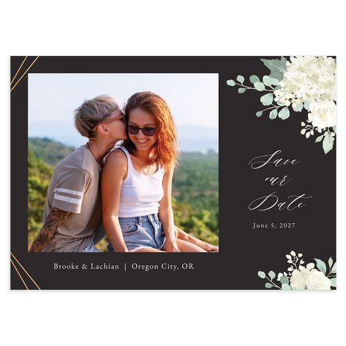 Elegant Hydrangea Save The Date Cards Charcoal Signature smooth Blank No Standard