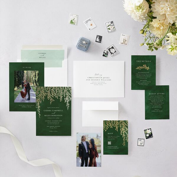 Emerald Forest Foil Wedding Invitations Gold Hunter Green Signature Blank No Standard