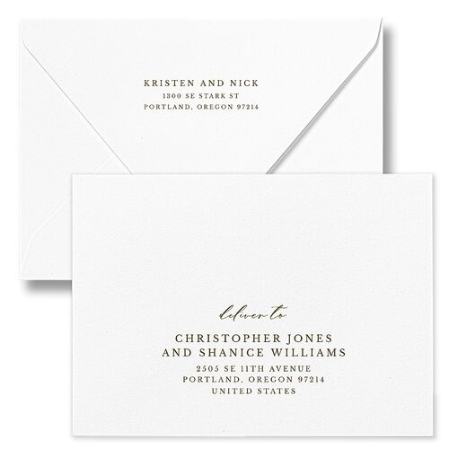 Eucalyptus Frame Rehearsal Dinner Invitation Euro Envelopes White Linen Both Recipient and Return Addresses Luxe Signature