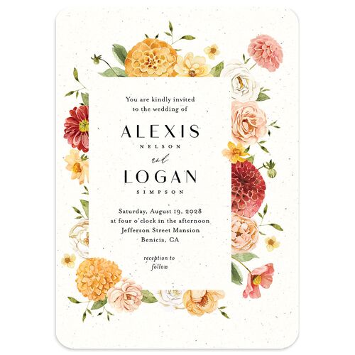 Blooming Dahlias Wedding Invitations Marigold Signature Blank No Rounded