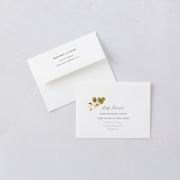 Romantic Vineyard Thank You Card Envelopes White Rust Both Recipient and Return Addresses Signature Standard