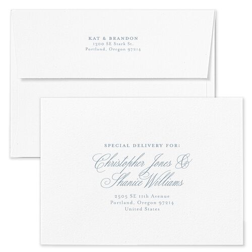 Luxury Floral Monogram Rehearsal Dinner Invitation Envelopes Sea Blue Terracotta Return Address Signature Standard