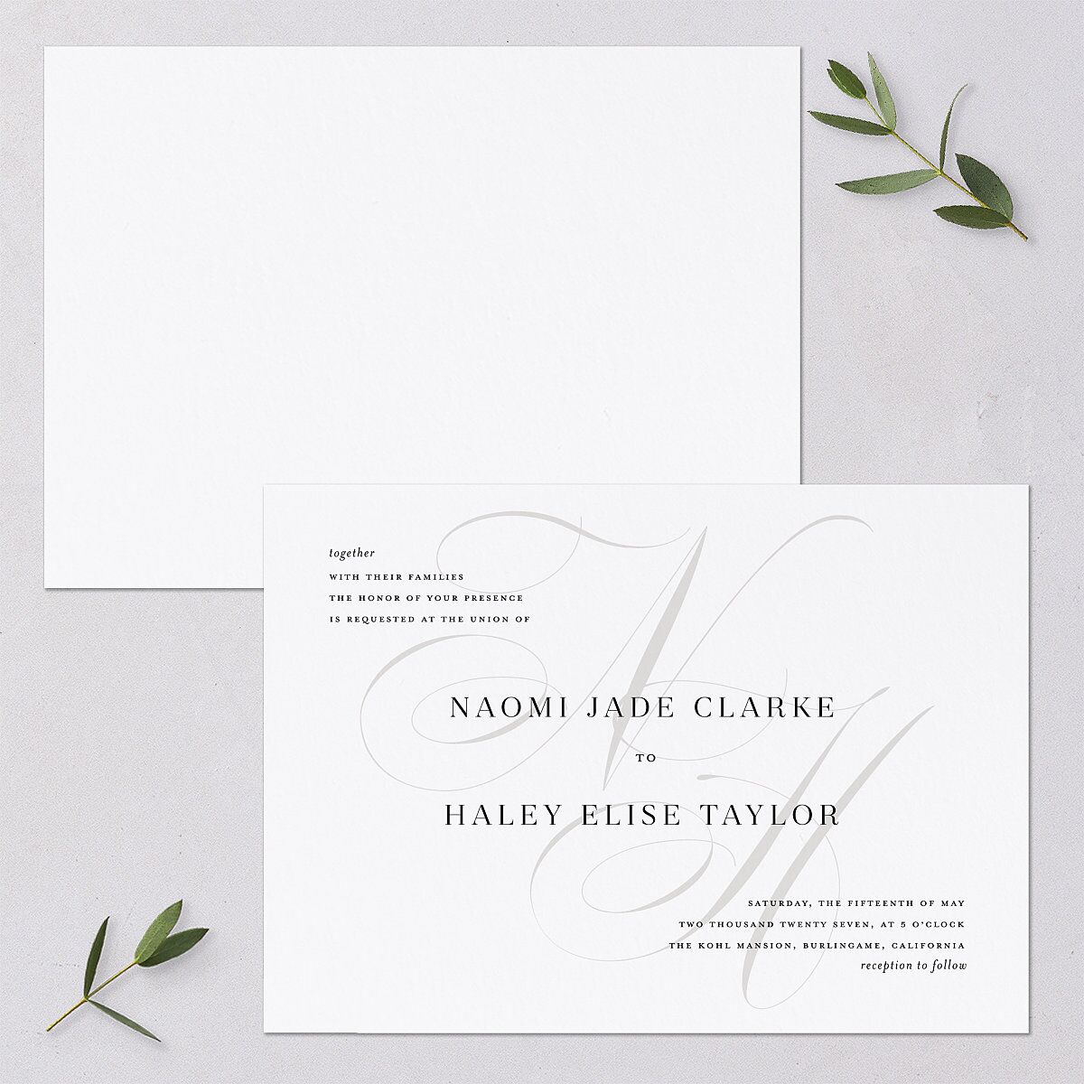 Elegant Monogram Wedding Invitations Pure White Signature Blank No Standard