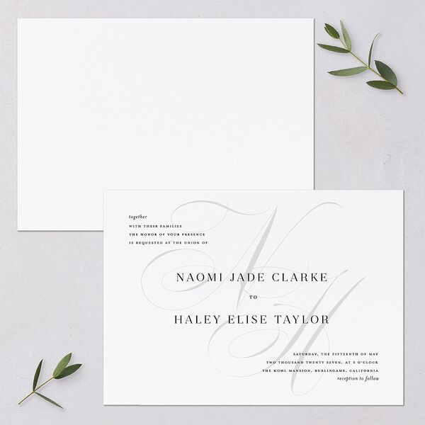 Elegant Monogram Wedding Invitations Pure White Signature Blank No Standard