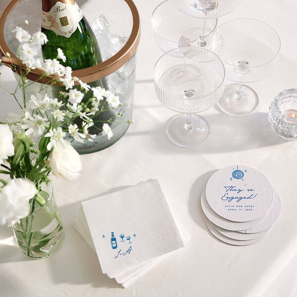 Hand Drawn Cake Engagement Party Coasters French Blue Cardboard Circle