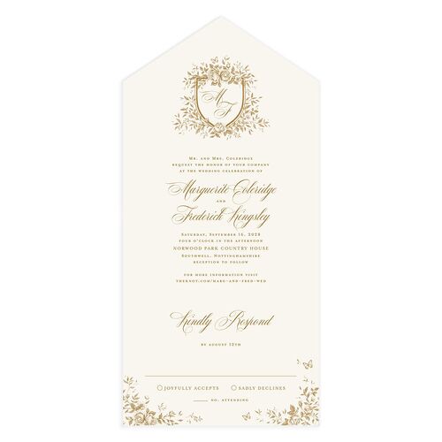 Elegant Rose Crest All-in-One Wedding Invitations Umber Signature Light Both Recipient and Return Addresses No