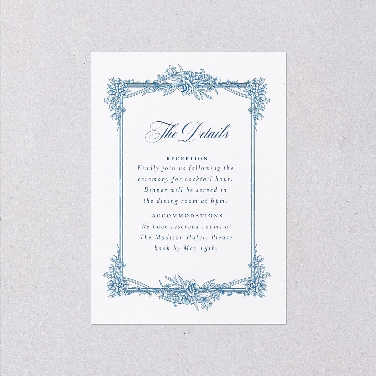 Elegant Antique Toile Frame Wedding Enclosure Cards by Bridgerton — view 1