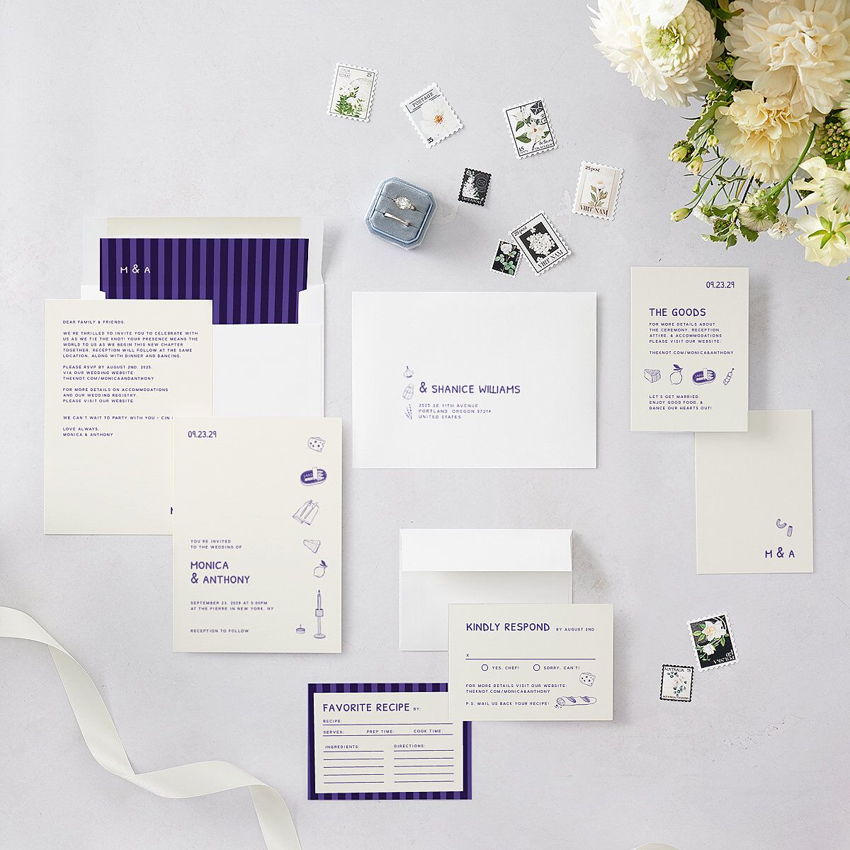 Hand Drawn Recipe Wedding Invitations Sapphire Signature Blank No Standard