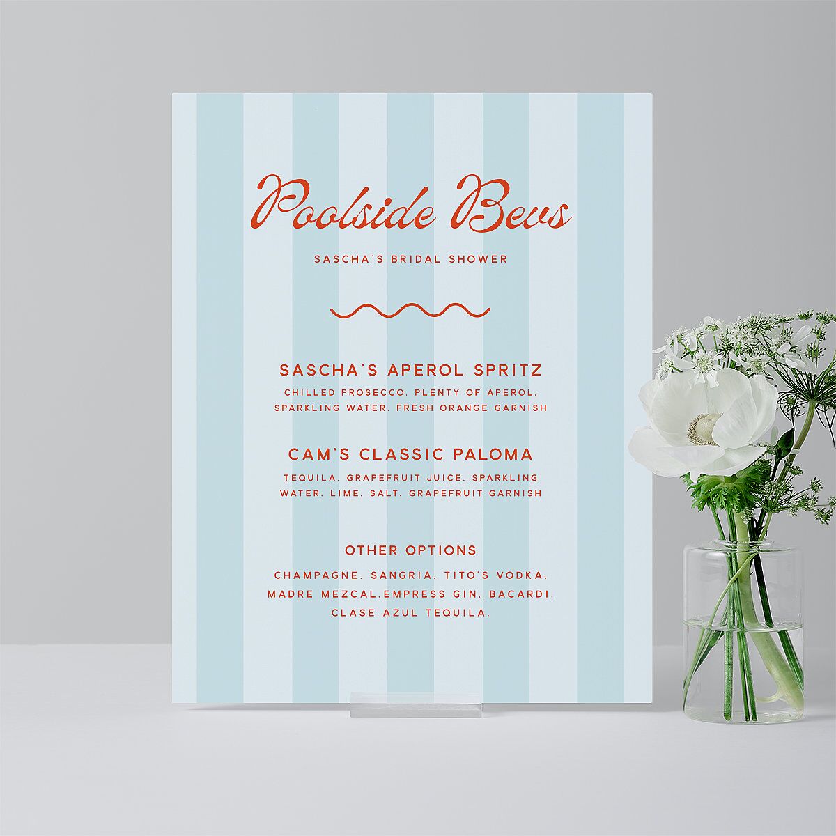 Cabana Stripes Bridal Shower Standard Bar Tabletop Sign Small Pastel Blue Standard Indoor Foam Core S Tabletop Bar