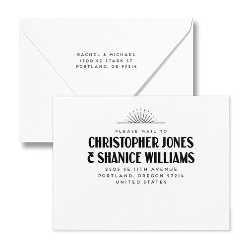 Vintage Art Deco Photo Save the Date Magnet Euro Envelopes Off-White White Both Recipient and Return Addresses Luxe Signature