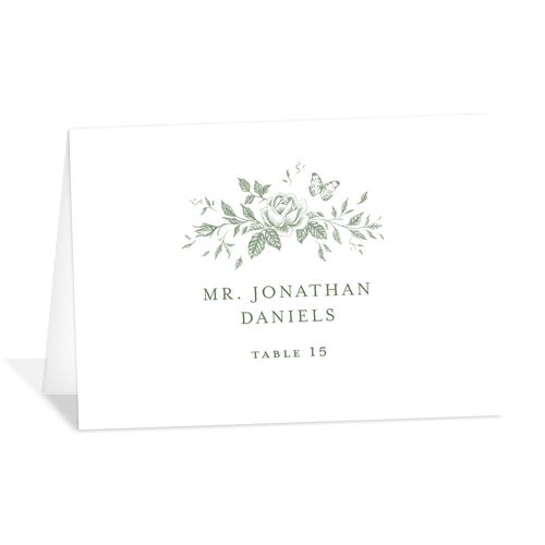 Elegant Rose Crest Place Cards Deep Olive Signature