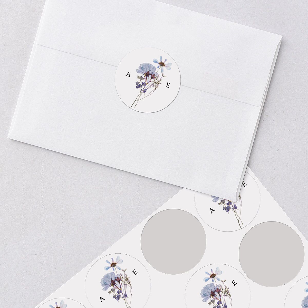 Pressed Flowers Wedding Stickers Regency Blue