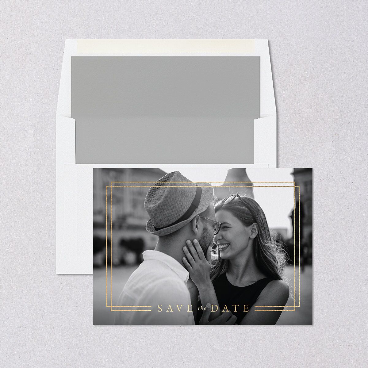 Double Frame Save The Date Cards Gold Pure White Signature smooth Blank No Standard