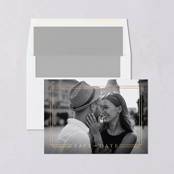 Double Frame Save The Date Cards Gold Pure White Signature smooth Blank No Standard