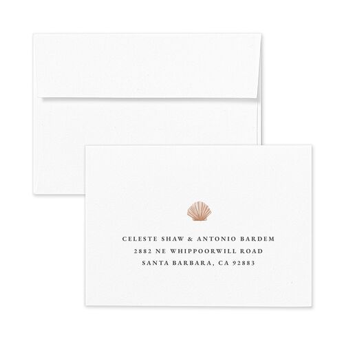 Painted Beach Wedding Response Card Standard Envelopes White Shimmer Dusty Blue Return Address Pearlescent Standard