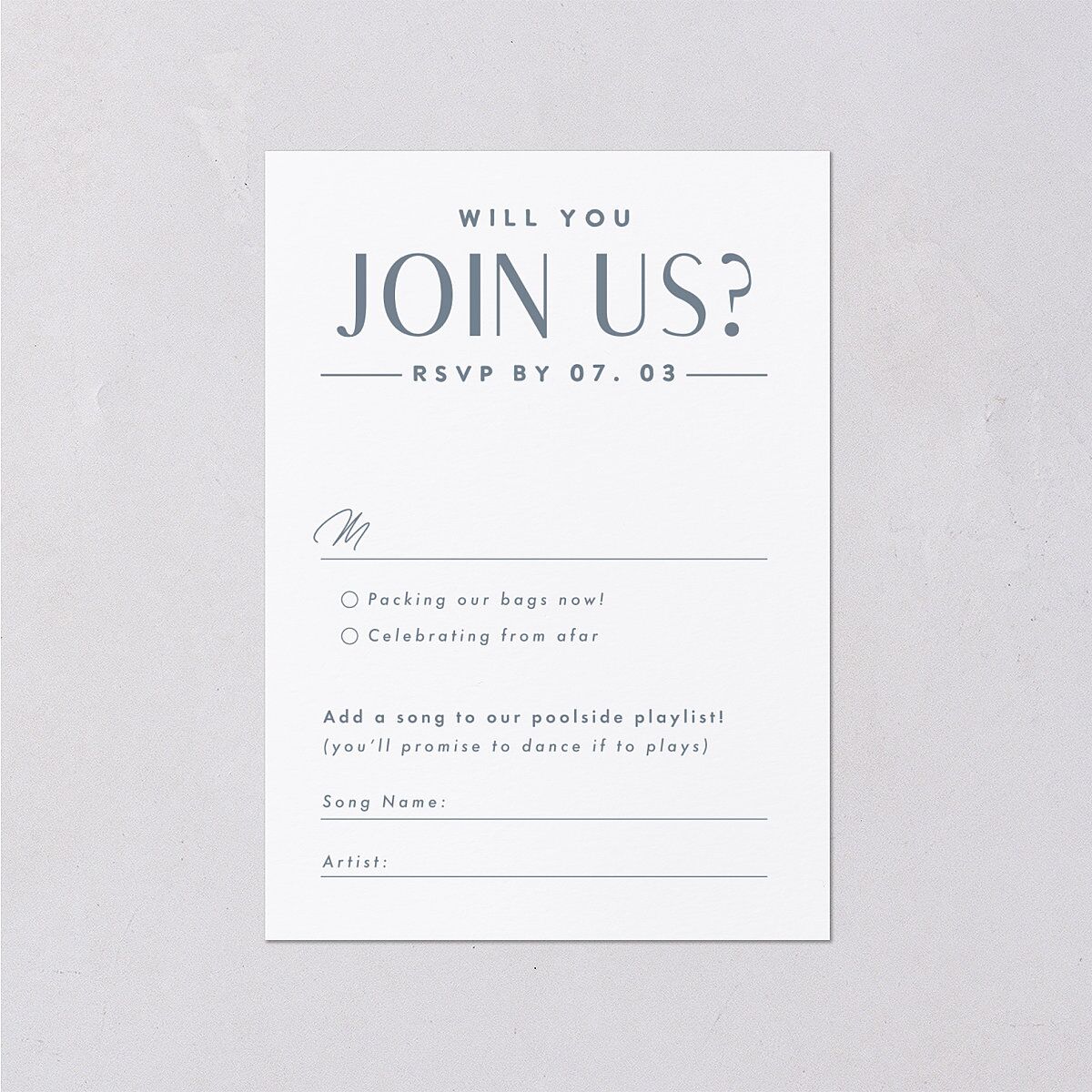 Destination Photo Poster Wedding Response Cards Dusty Blue Signature Standard