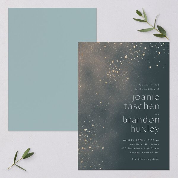 Shimmer Dust Wedding Invitations Gold Dark Emerald Signature Blank No
