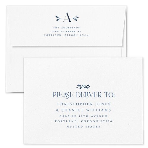 Married Christmas Holiday Card Envelopes Blue Moody Blue Both Recipient and Return Addresses Standard Signature