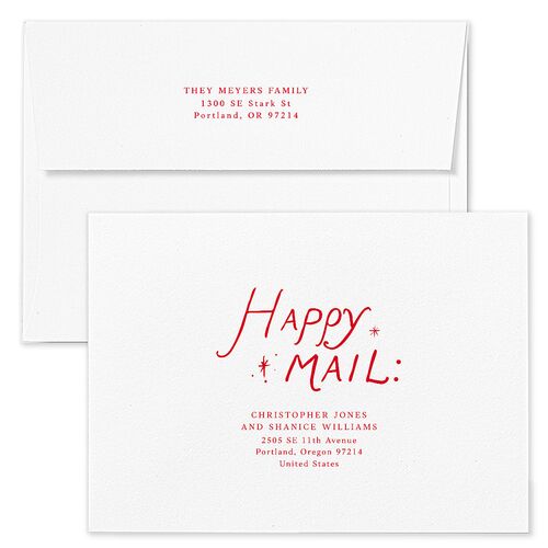 Whimsical Holiday Handwritten Holiday Card Envelopes White Ruby Both Recipient and Return Addresses Standard Signature