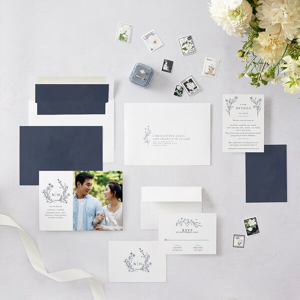 Natural Monogram Save The Date Cards Midnight Navy Signature smooth Blank No Standard