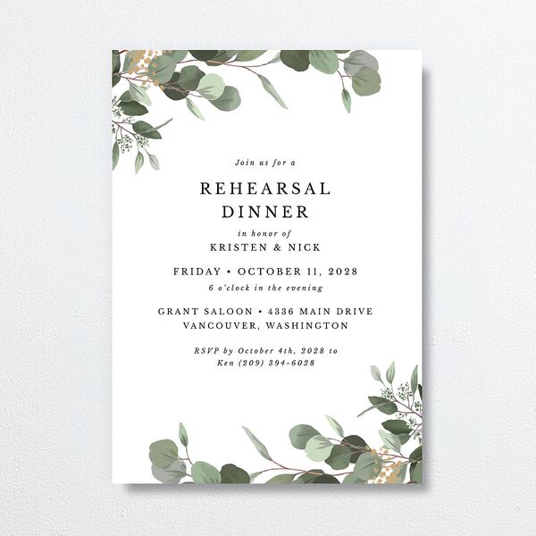 Eucalyptus Frame Rehearsal Dinner Invitations Pure White Signature Standard