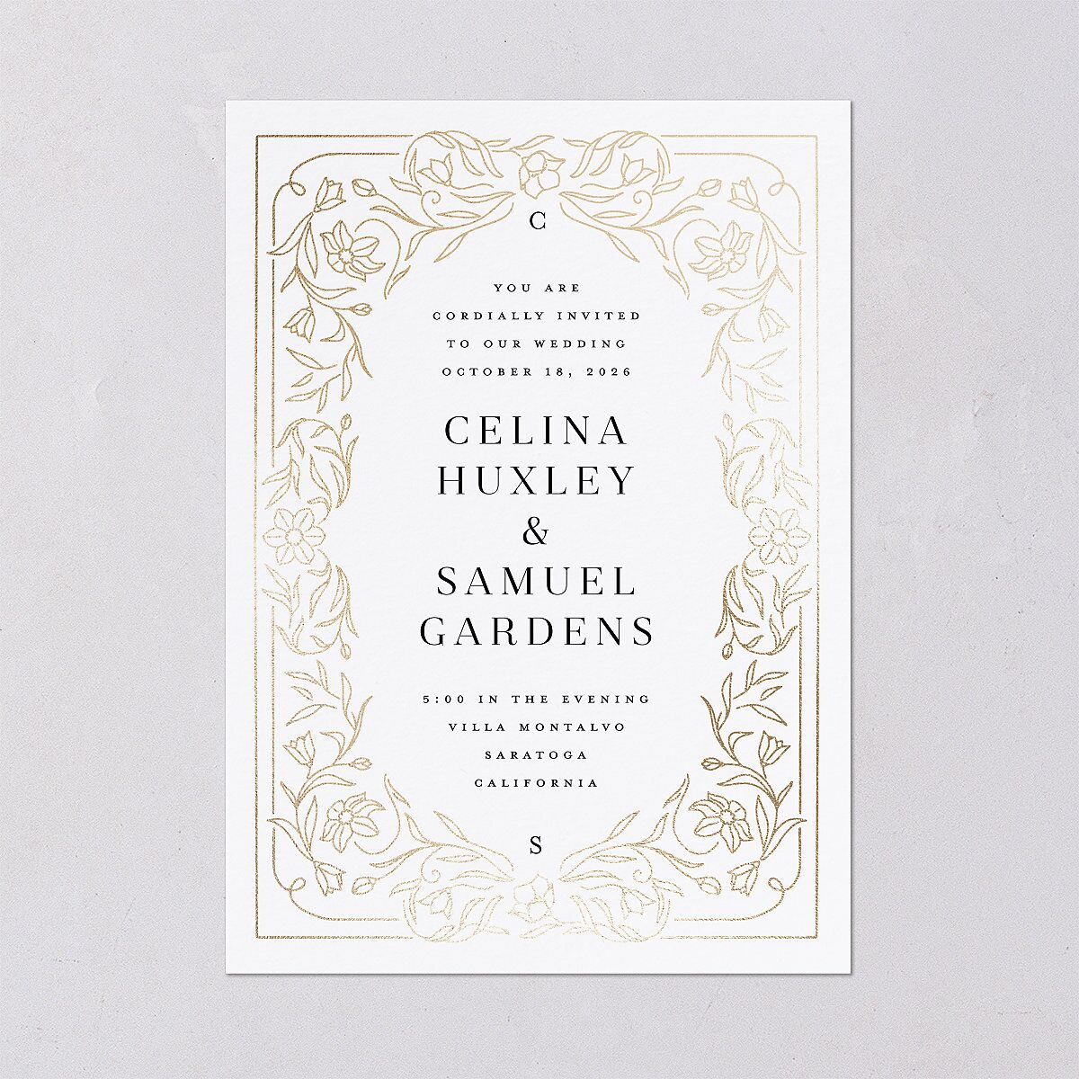 Floral Opulence Foil Wedding Invitations Gold Pure White Signature Blank No Standard