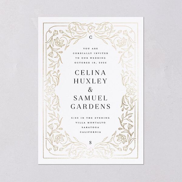 Floral Opulence Foil Wedding Invitations Gold Pure White Signature Blank No Standard